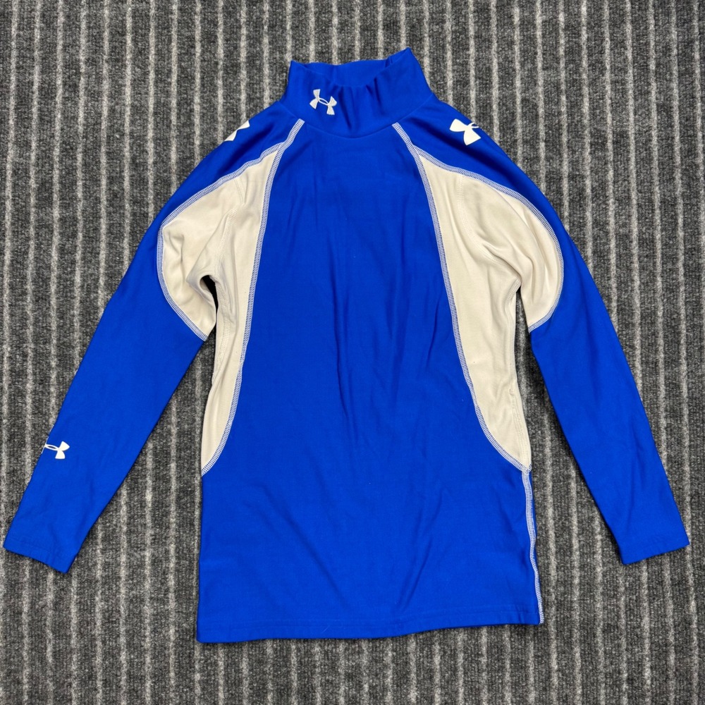 Under Armour Boys Youth Large ColdGear Mock Neck Compression Shirt Blue White